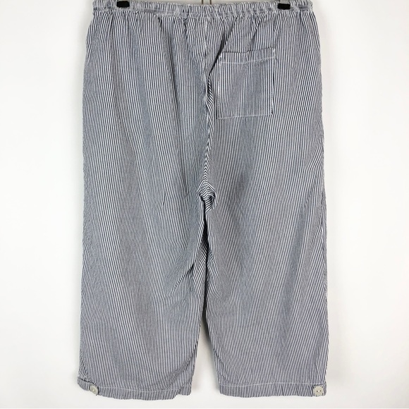 Karen Scott 100% Cotton Wide Leg Cropped Pants Vertical Striped Blue White - Picture 2 of 9